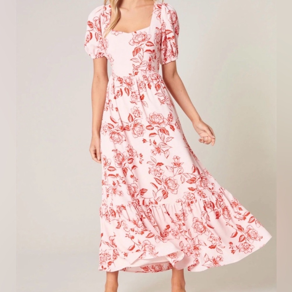 Sugarlips Lynette Sweetheart Maxi Dress Red Pink Floral Small‎ NWT